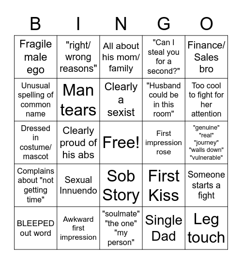The Bachelorette Bingo Card