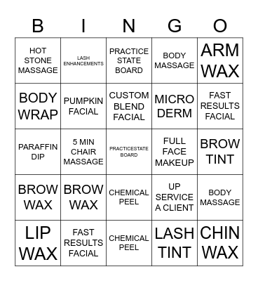 ESTHETICS Bingo Card