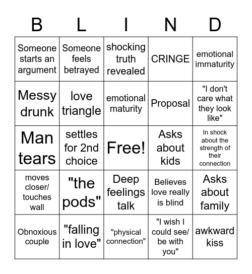 Love is Blind Bingo Card