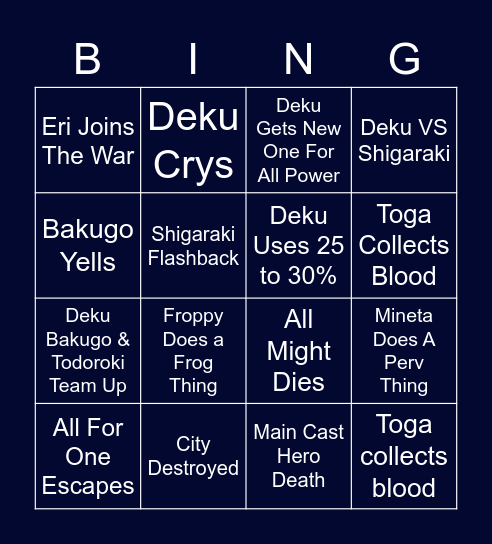 My Hero Academia Season 6 Bingo Card
