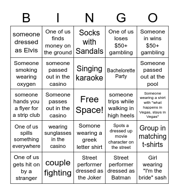 Vegas Bingo!!! Bingo Card