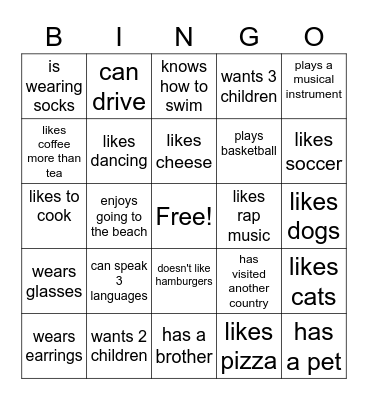Introductions Bingo Card