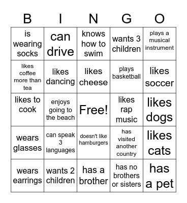 Introductions Bingo Card