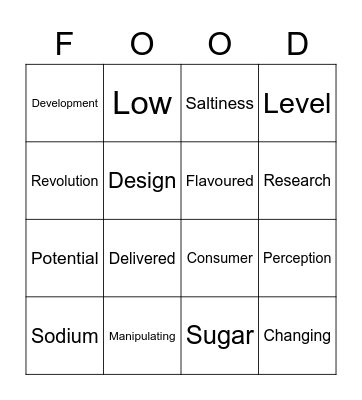 Texture and Taste Bingo Card