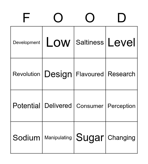 Texture and Taste Bingo Card