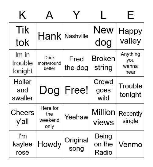 Nashville bingo Card