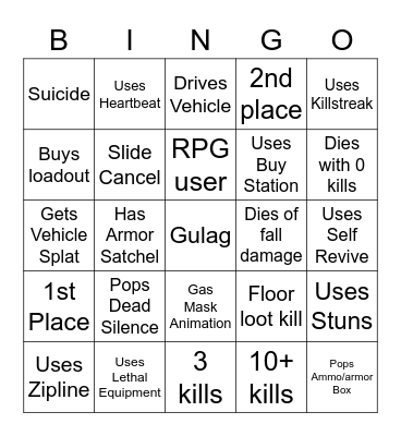 Warzone Bingo Solos Bingo Card