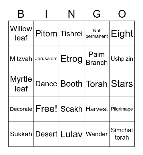 Sukkot Bingo Card