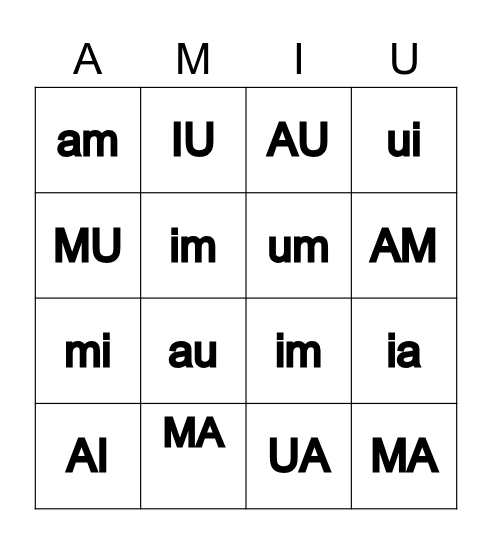 Bingo cu silabe Bingo Card