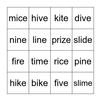 Magic e with i Bingo Card