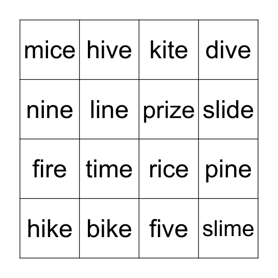 Magic e with i Bingo Card