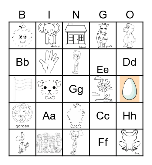 A to H letters and pictures Bingo Card