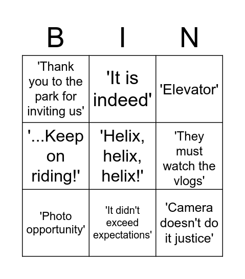 TPW Bingo Card