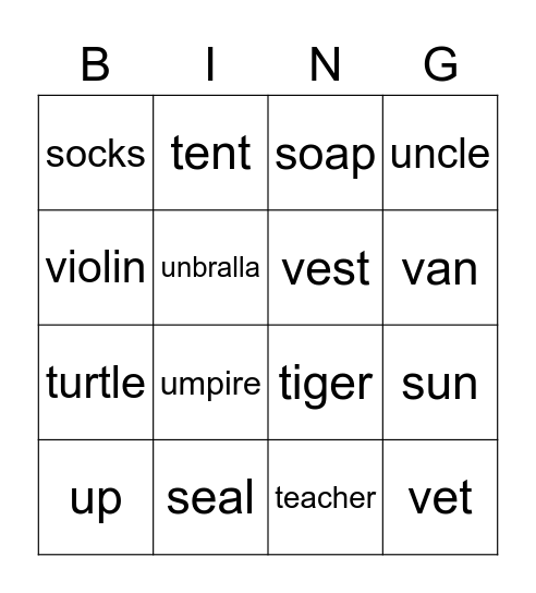 STUV Bingo Card