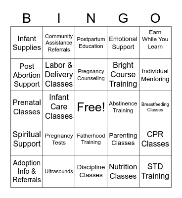 Oasis of Hope Bingo Card