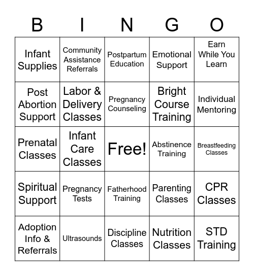 Oasis of Hope Bingo Card