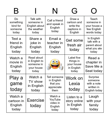 Practice  English at Home Bingo Card