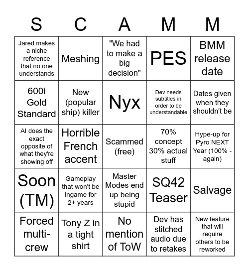 ShitizenCon 2952 Bingo Card