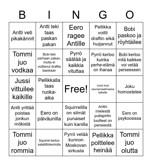 Mökki Bingo!!!11 Bingo Card