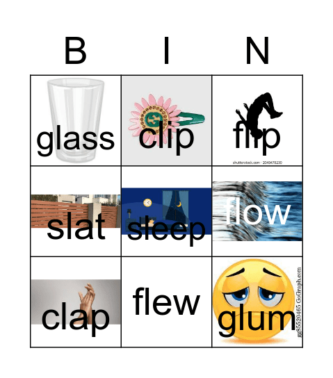 bl, cl, fl, gl, pl, sl Bingo Card