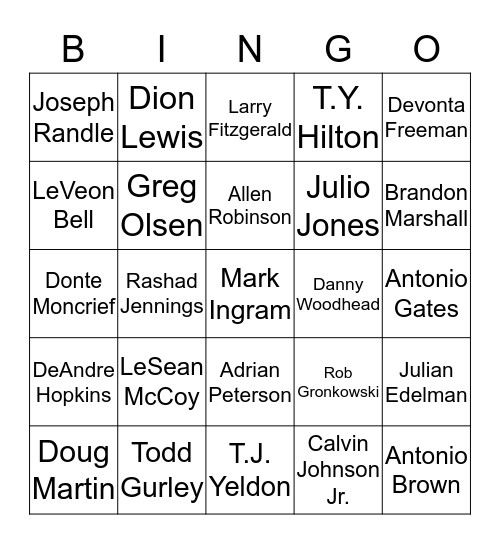 NFL Bingo Card