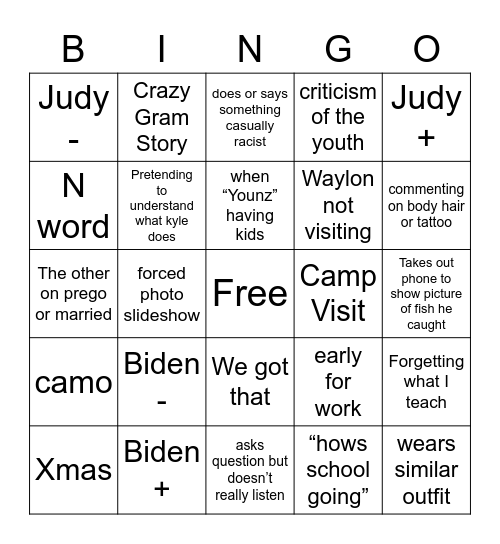 Dad Bingo Card