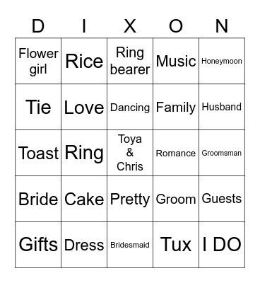 LaToya’s Bridal Shower Bingo Card