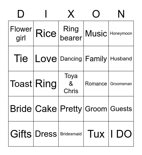 LaToya’s Bridal Shower Bingo Card