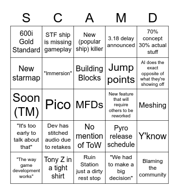 Spaceport Orison CitizenCon 2952 Bingo Card