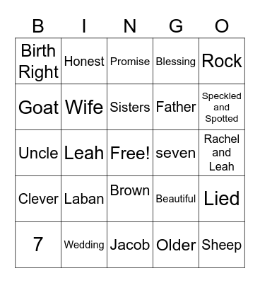 Jacob and Rachel Bingo Card