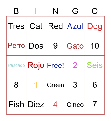Spanish BINGO Card