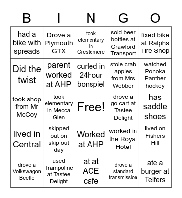 PCHS 1967 Icebreaker Bingo Card