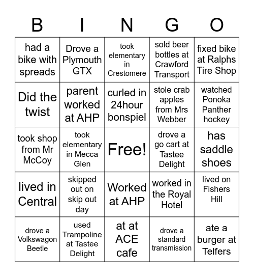 PCHS 1967 Icebreaker Bingo Card