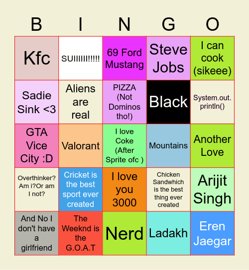 Aman's Bingo Card