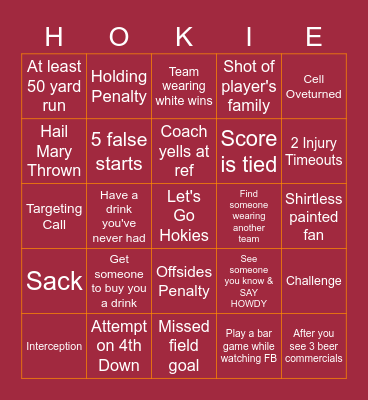 Game Day Bar Hop Bingo Card