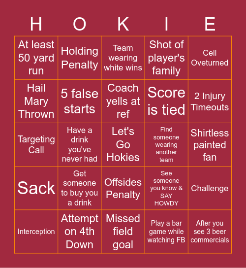 Game Day Bar Hop Bingo Card
