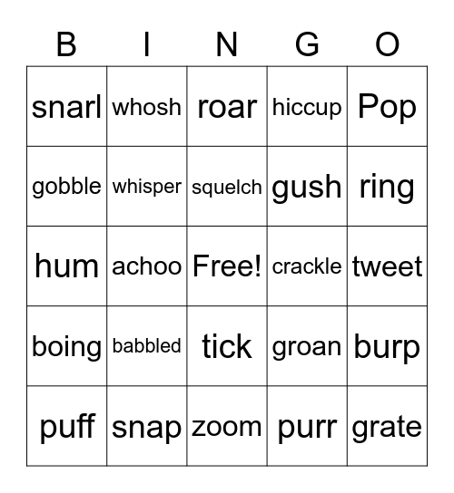 Onomatopoeia Bingo Card