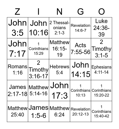 New Testament Zingo Bingo Card