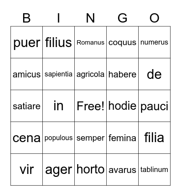 2nd Declension Masculine Nouns Bingo Card