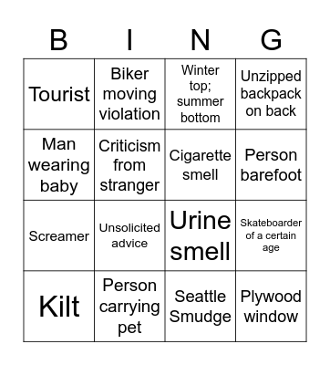 Seattle Bingo Card
