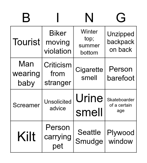Seattle Bingo Card