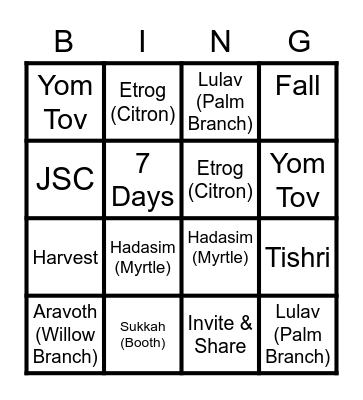 SUKKOT Bingo Card