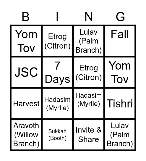 SUKKOT Bingo Card