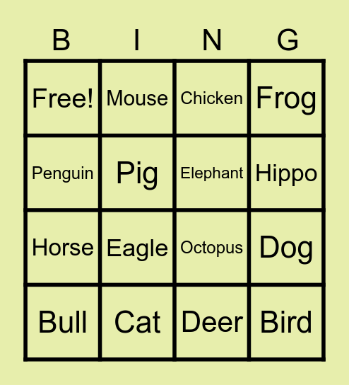 Animal crossing species bingo Card