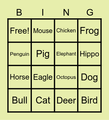 Animal crossing species bingo Card