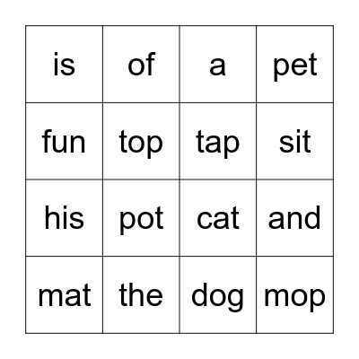 Heart Words and CVC Words Bingo Card