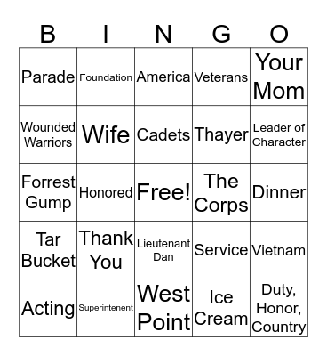 Lieutenant Dan!!! Bingo Card