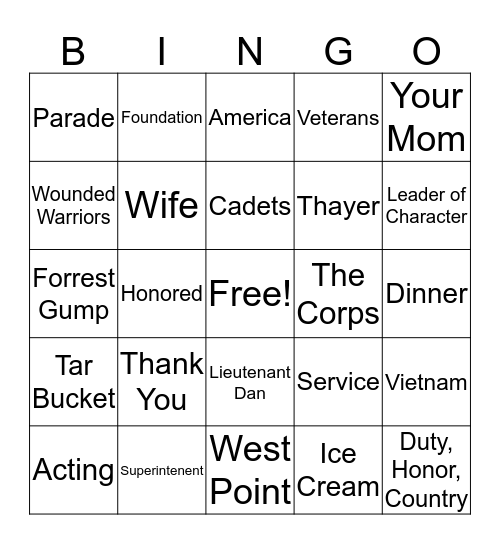 Lieutenant Dan!!! Bingo Card