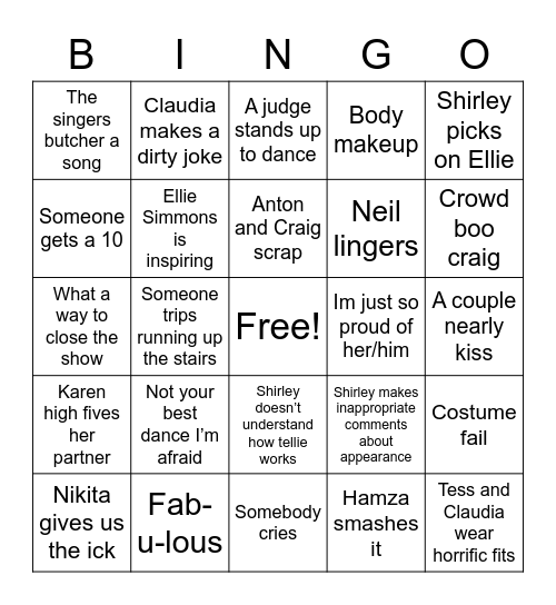 Strictly Bingo Card