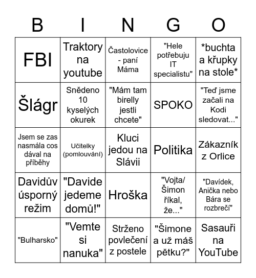 Hlaváčkovská neděle Bingo Card